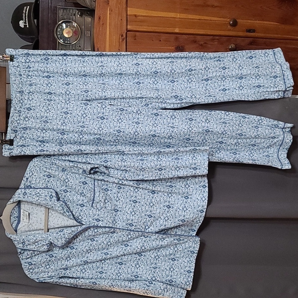Wonderly Intimates‎ Womens Flannel Pajamas Blue White Cozy Pocket Size M EUC
